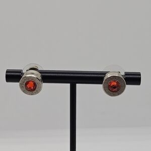 silver tone red rhinestone repurposed bullet earrings 38 super